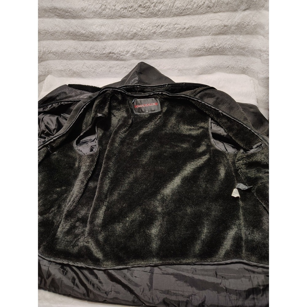 Charles Klein Genuine Leather Jacket & Leather Hood Sz XL + Removable liner Sz M - Picture 9 of 11